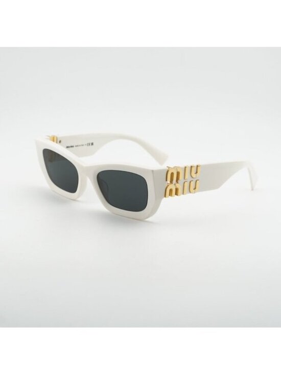 Miu Miu MU09WS 1425S0 Sunglasses White Cat Eye Frame, Dark Grey Lenses